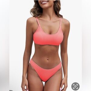 Fanuerg L NWOT SEXY TEXTURED PULLOVER CHEEKY Coral Bikini Set